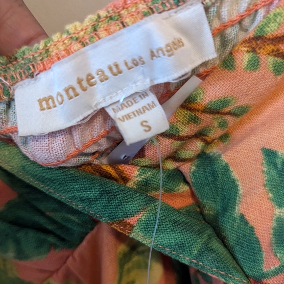 Monteau Linen Blend Tropical Palm Tree Parrots Print Dress Small - Picture 4 of 8